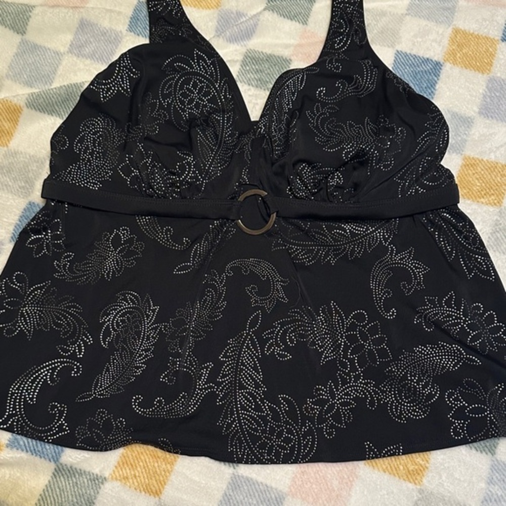 Avenue Black Embellished Swim Blouse size 16 w